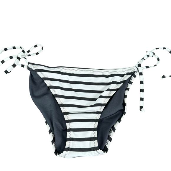 NWT Becca Women's White And Black Polyester Striped Bikini Swim Bottom Size S - Picture 1 of 6
